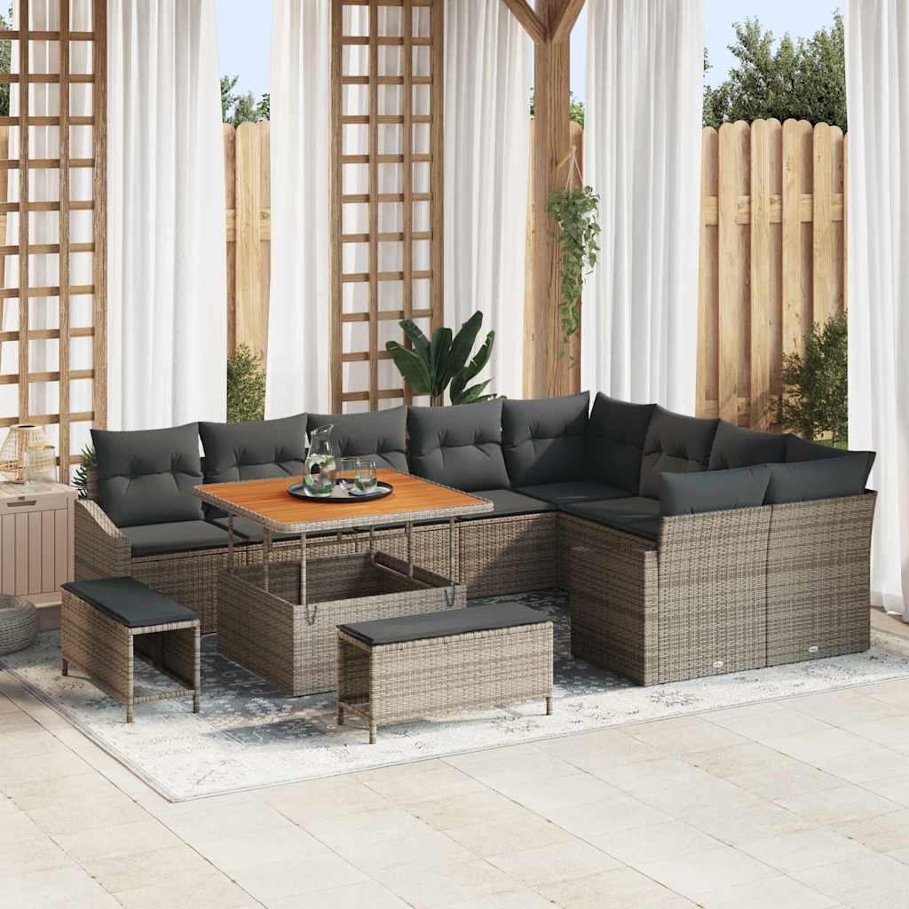 Tuinbankenset met kussen 12 pcs Grijs poly rattan is nu te koop bij PeponiXL, paradijselijk wonen!