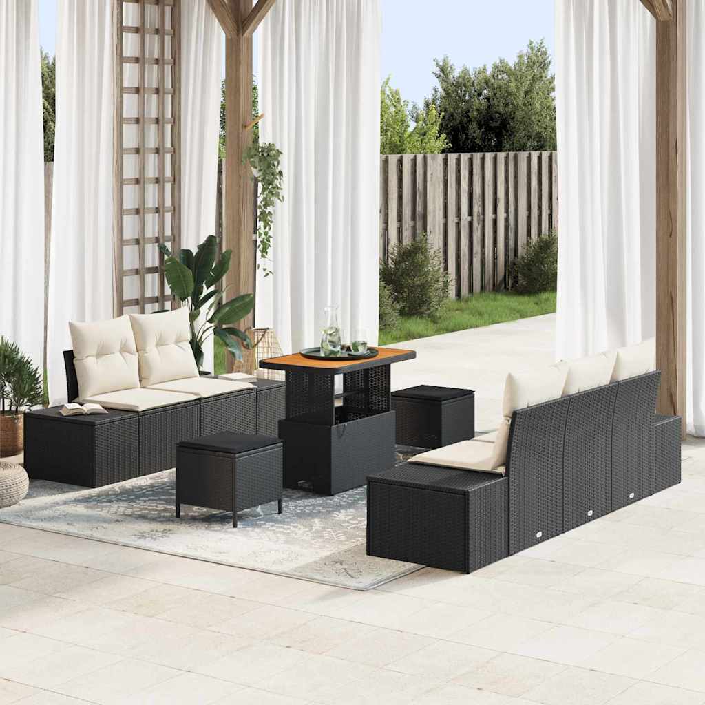Tuinbankenset met kussen 8 pcs Zwart poly rattan is nu te koop bij PeponiXL, paradijselijk wonen!