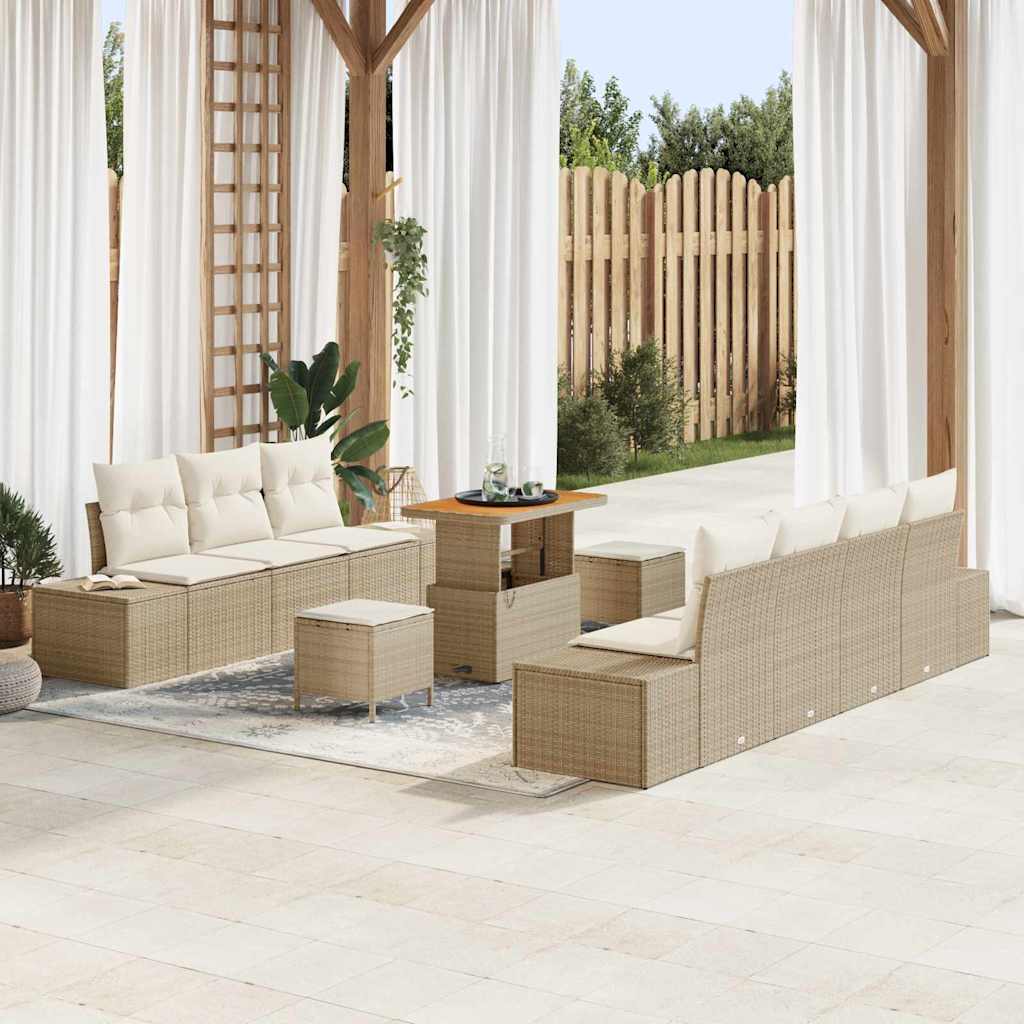 Tuinbankenset met kussen 10 pcs Beige poly rattan is nu te koop bij PeponiXL, paradijselijk wonen!
