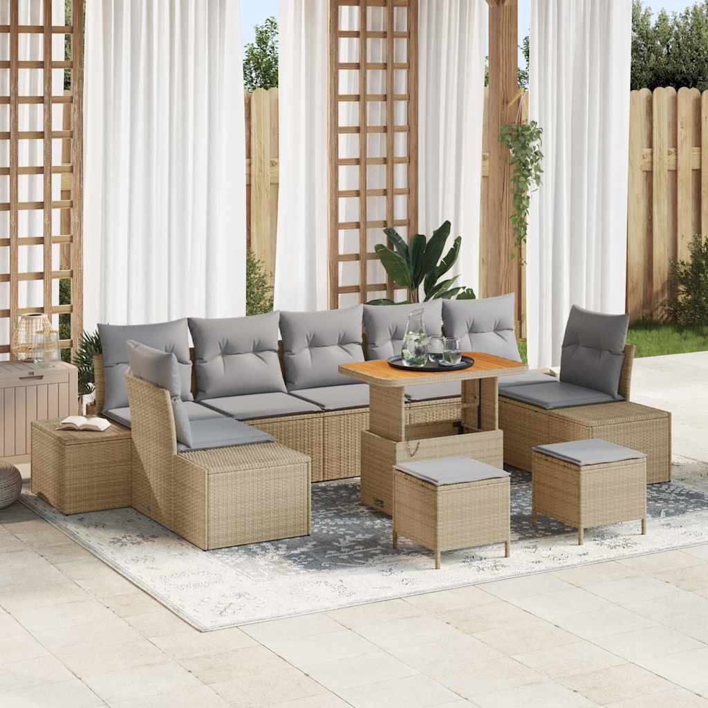 Tuinbankenset met kussen 10 pcs Beige poly rattan is nu te koop bij PeponiXL, paradijselijk wonen!