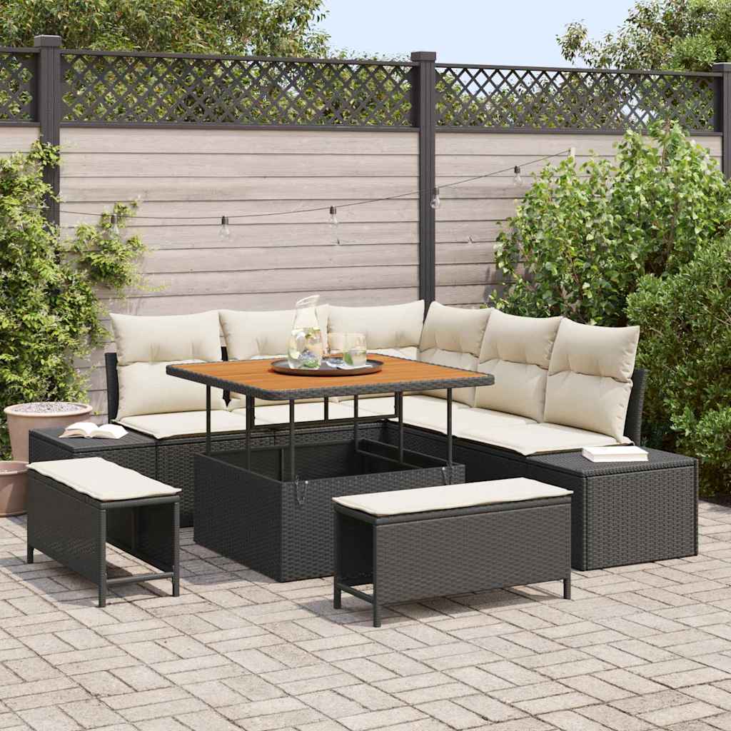 Tuinbankenset 8 st Zwart poly rattan is nu te koop bij PeponiXL, paradijselijk wonen!