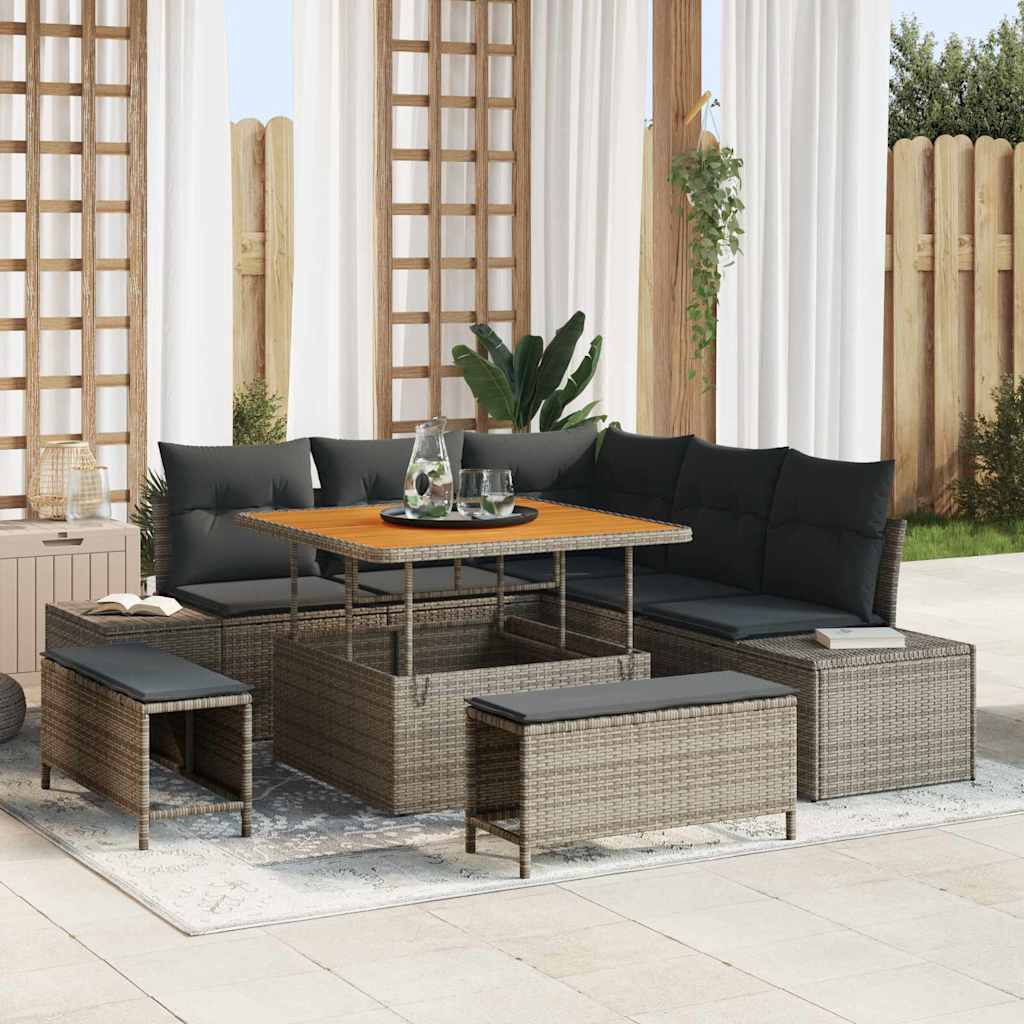 Tuinbankenset met kussen 8 pcs Grijs poly rattan is nu te koop bij PeponiXL, paradijselijk wonen!