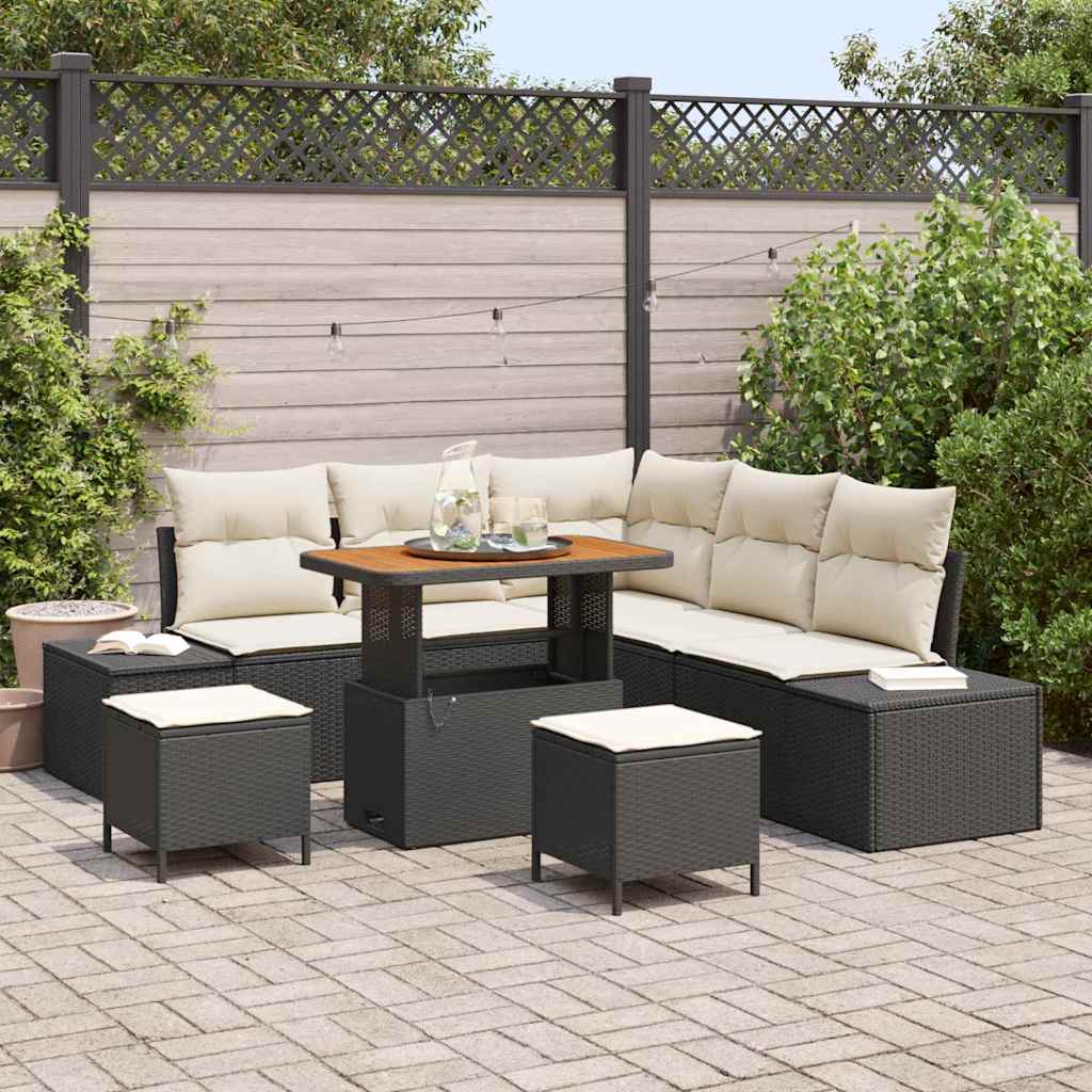 Tuinbankenset 8 st Zwart poly rattan is nu te koop bij PeponiXL, paradijselijk wonen!