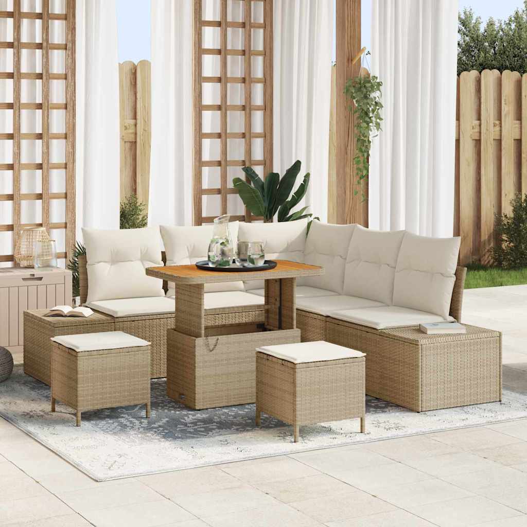 Tuinbankenset met kussen 8 pcs Beige poly rattan is nu te koop bij PeponiXL, paradijselijk wonen!