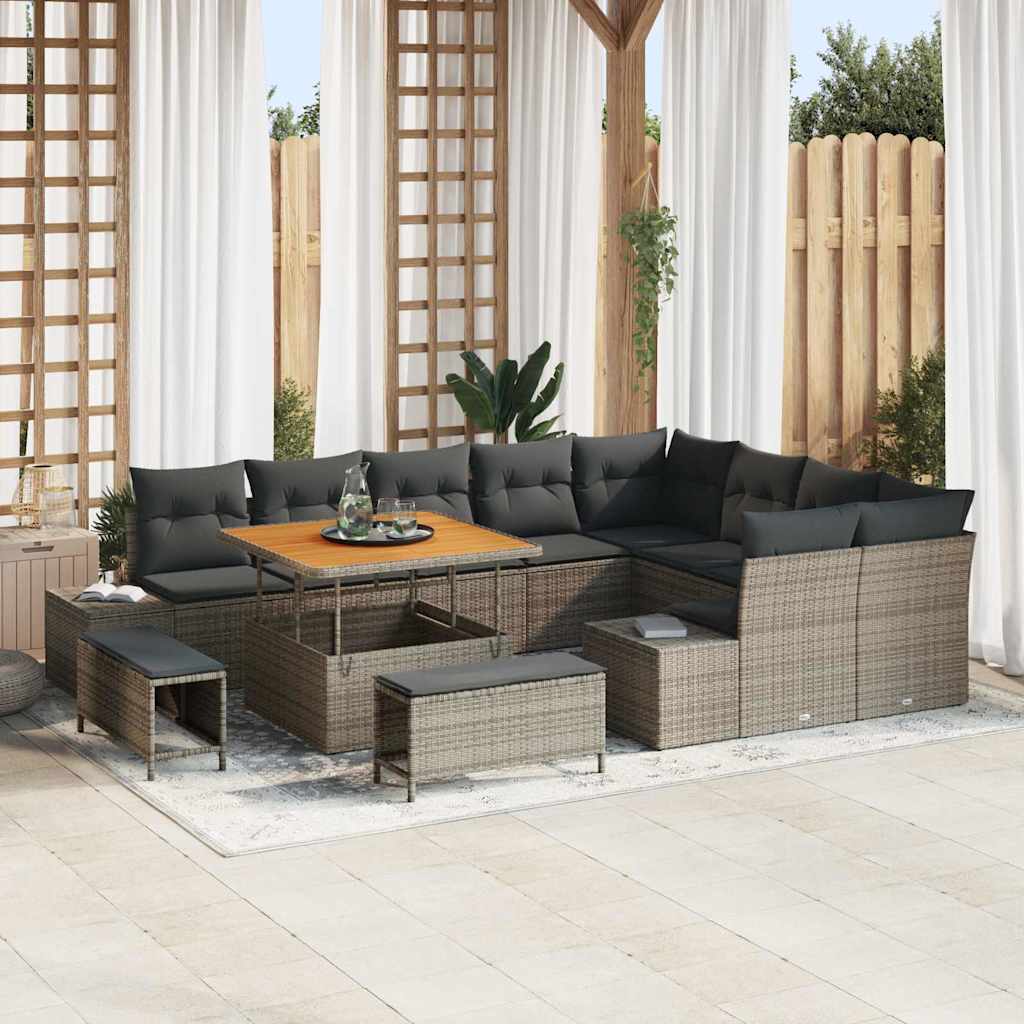 Tuinbankenset met kussen 12 pcs Grijs poly rattan is nu te koop bij PeponiXL, paradijselijk wonen!