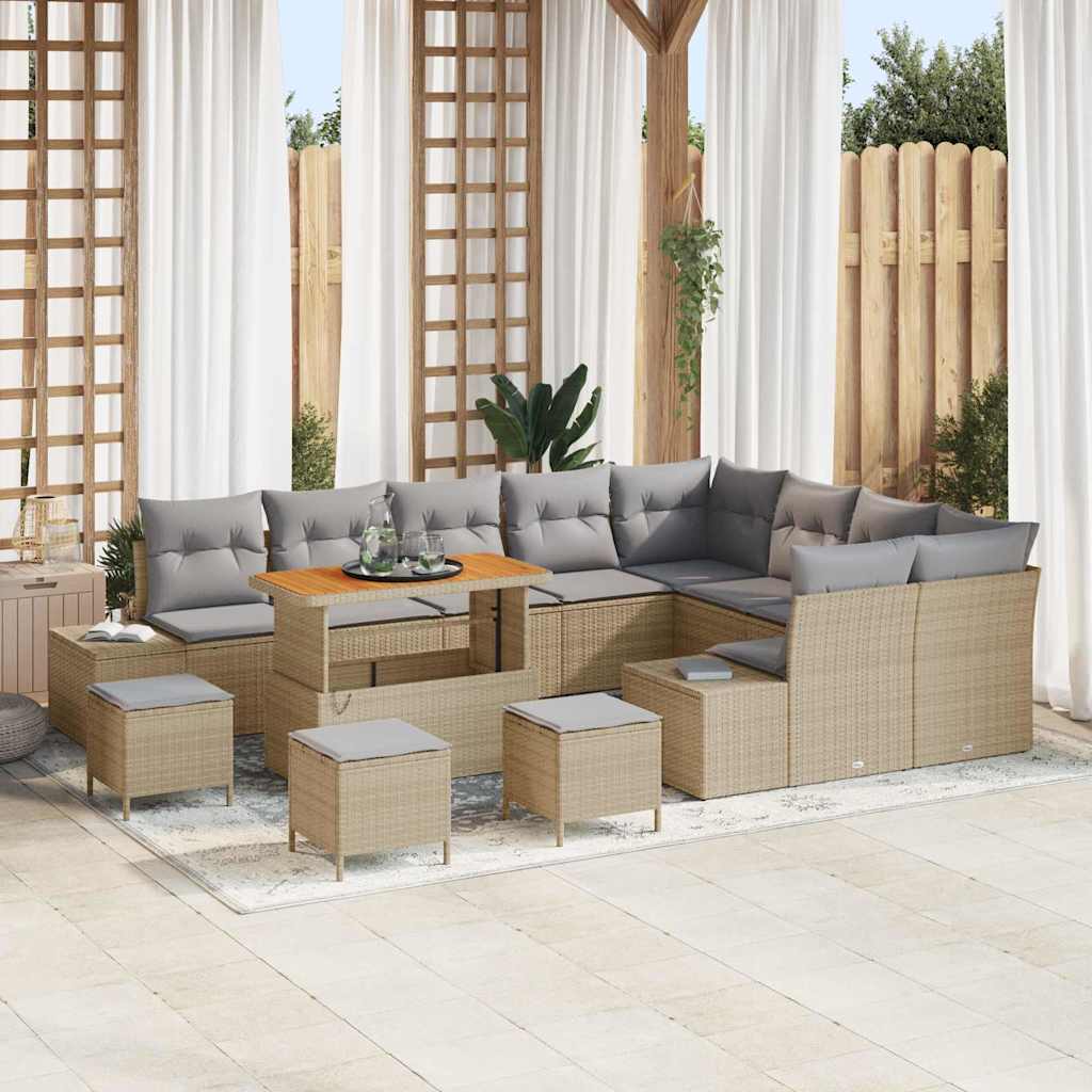 Tuinbankenset met kussen 13 pcs Beige poly rattan is nu te koop bij PeponiXL, paradijselijk wonen!