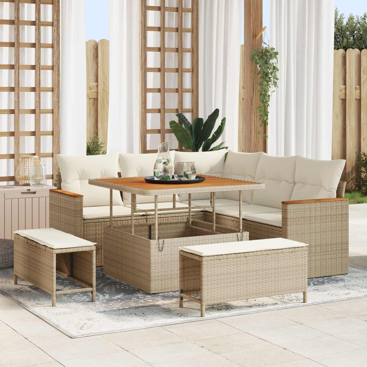 Tuinbankenset 8 pcs Beige poly rattan is nu te koop bij PeponiXL, paradijselijk wonen!