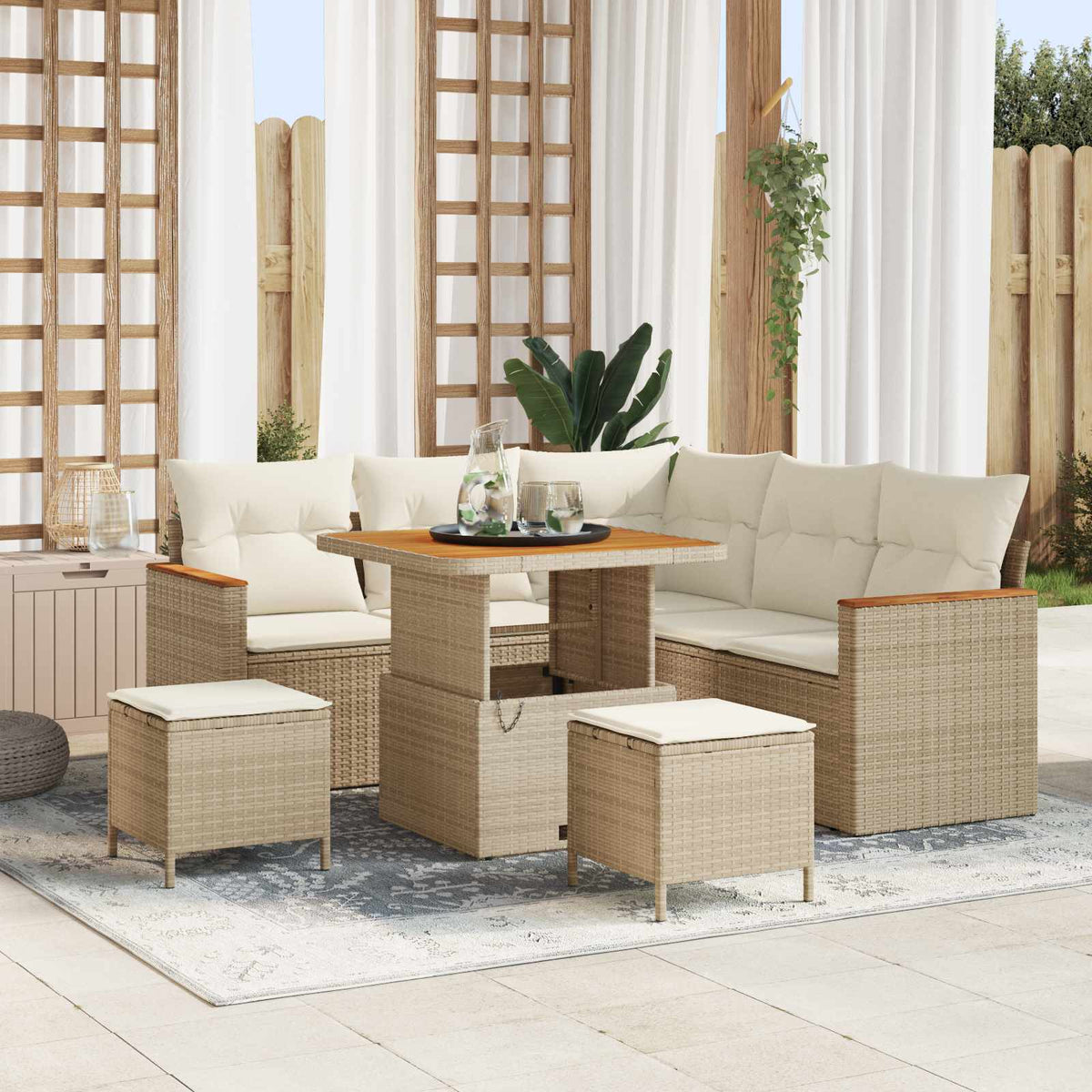 Tuinbankenset 8 pcs Beige poly rattan is nu te koop bij PeponiXL, paradijselijk wonen!