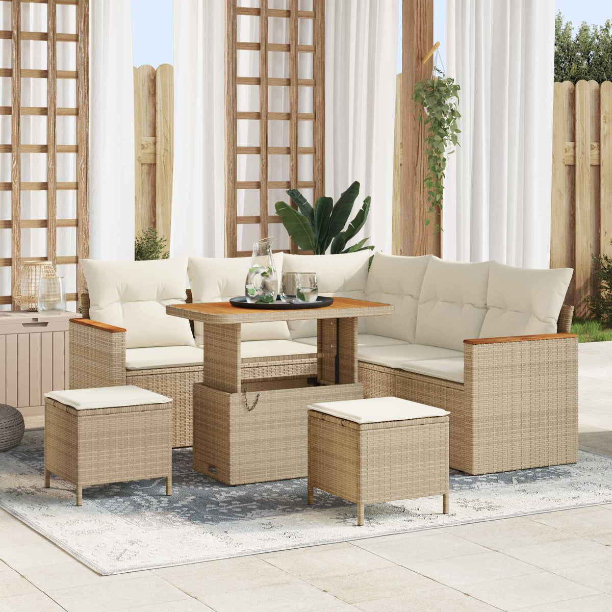 Tuinbankenset 8 pcs Beige poly rattan is nu te koop bij PeponiXL, paradijselijk wonen!