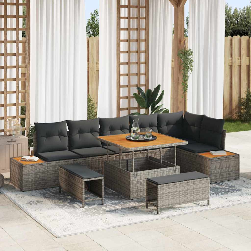 Tuinbankenset 9 pcs Grijs poly rattan is nu te koop bij PeponiXL, paradijselijk wonen!
