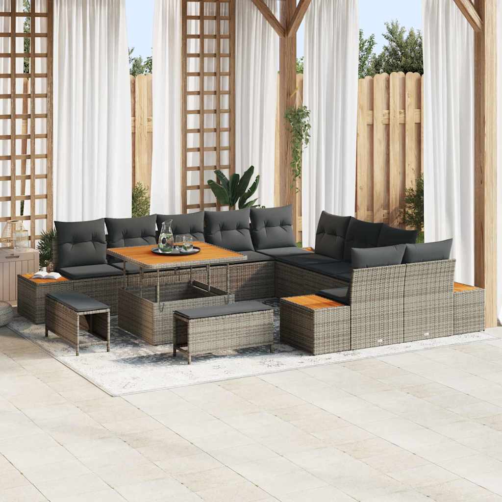 Tuinbankenset 13 pcs Grijs poly rattan is nu te koop bij PeponiXL, paradijselijk wonen!