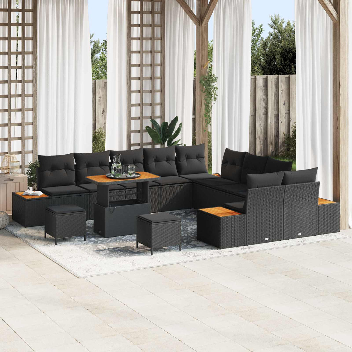 Tuinbankenset 13 pcs Zwart poly rattan is nu te koop bij PeponiXL, paradijselijk wonen!