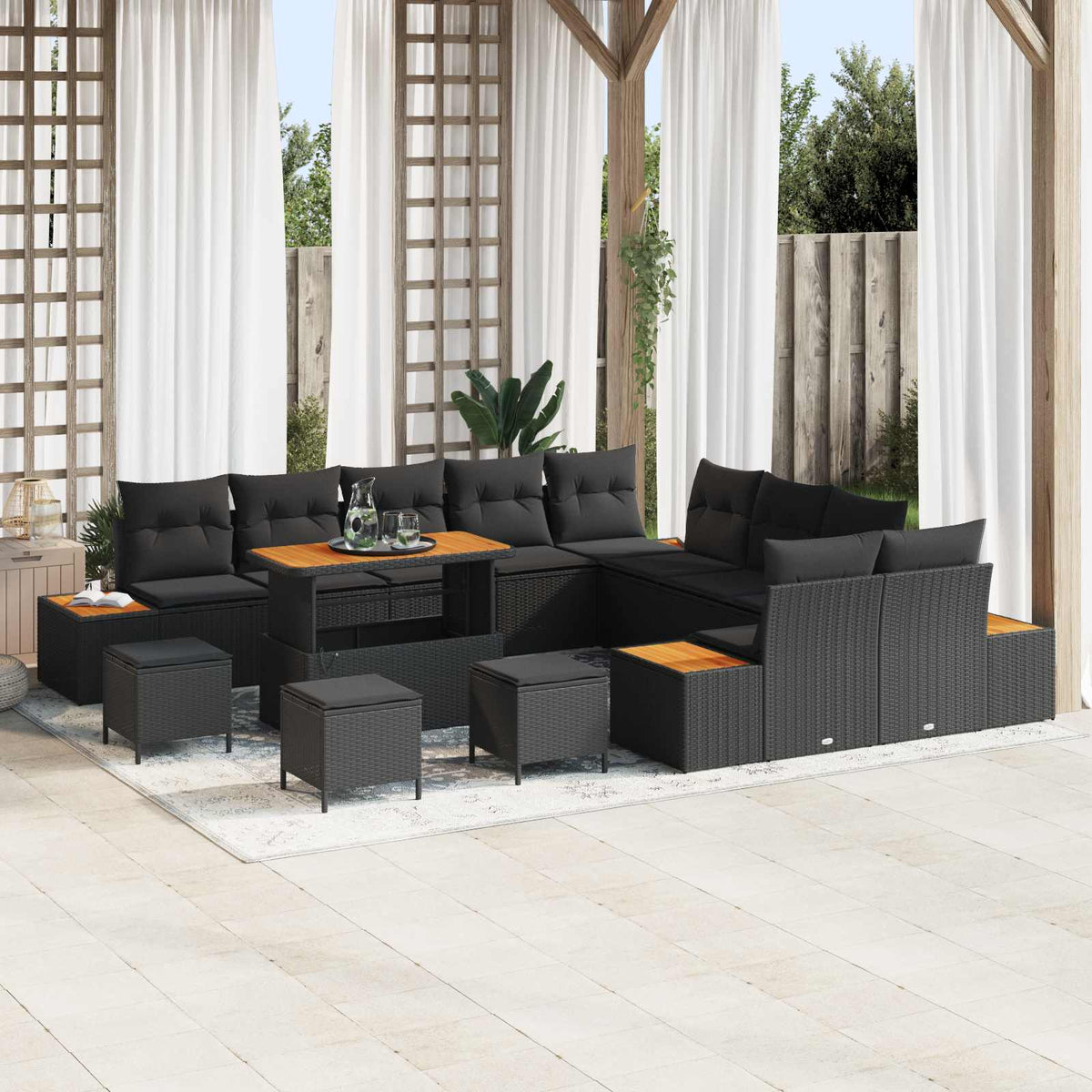 Tuinbankenset 14 pcs Zwart poly rattan is nu te koop bij PeponiXL, paradijselijk wonen!