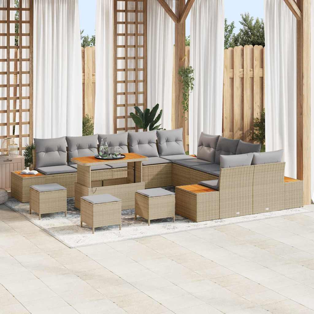 Tuinbankenset 14 pcs Beige poly rattan is nu te koop bij PeponiXL, paradijselijk wonen!