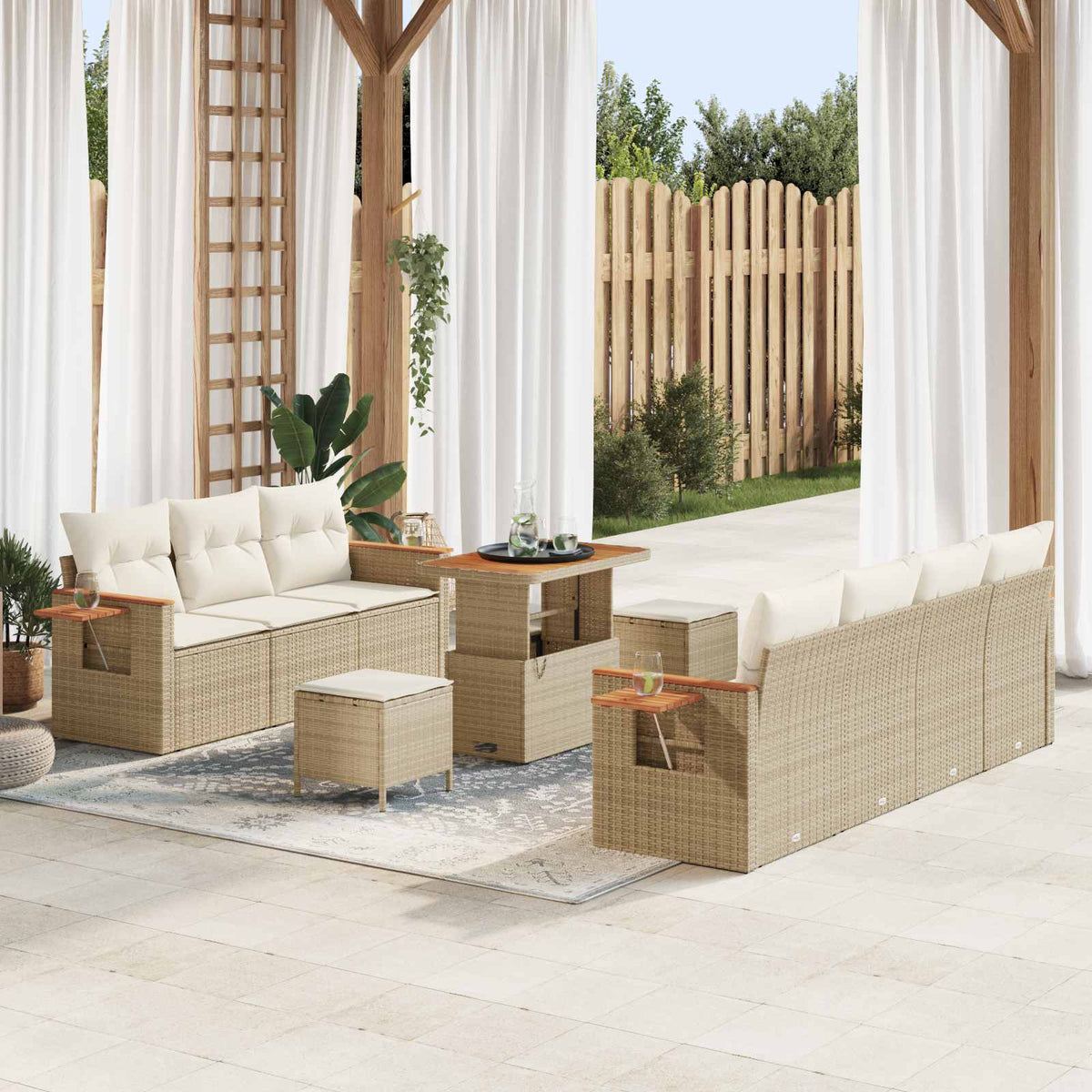 Tuinbankenset 10 pcs Beige poly rattan is nu te koop bij PeponiXL, paradijselijk wonen!