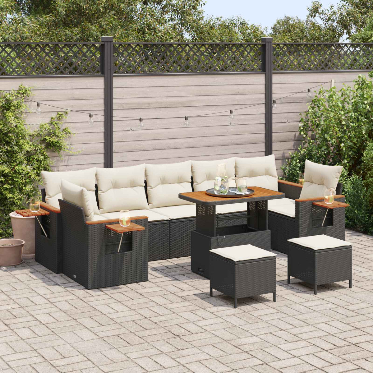 Tuinbankenset 10 st Zwart poly rattan is nu te koop bij PeponiXL, paradijselijk wonen!