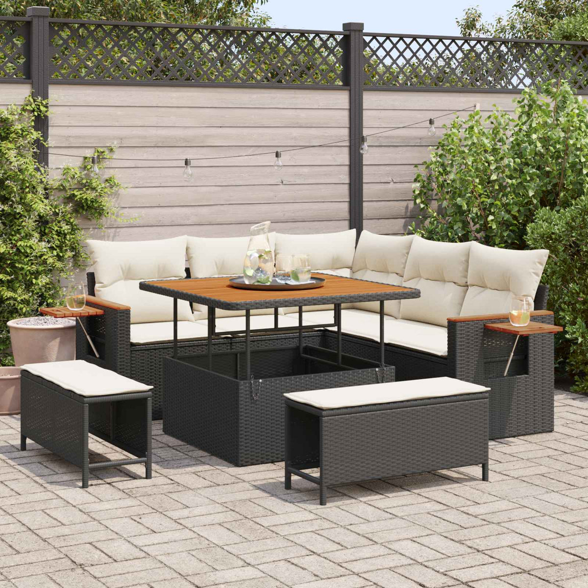 Tuinbankenset 8 st Zwart poly rattan is nu te koop bij PeponiXL, paradijselijk wonen!