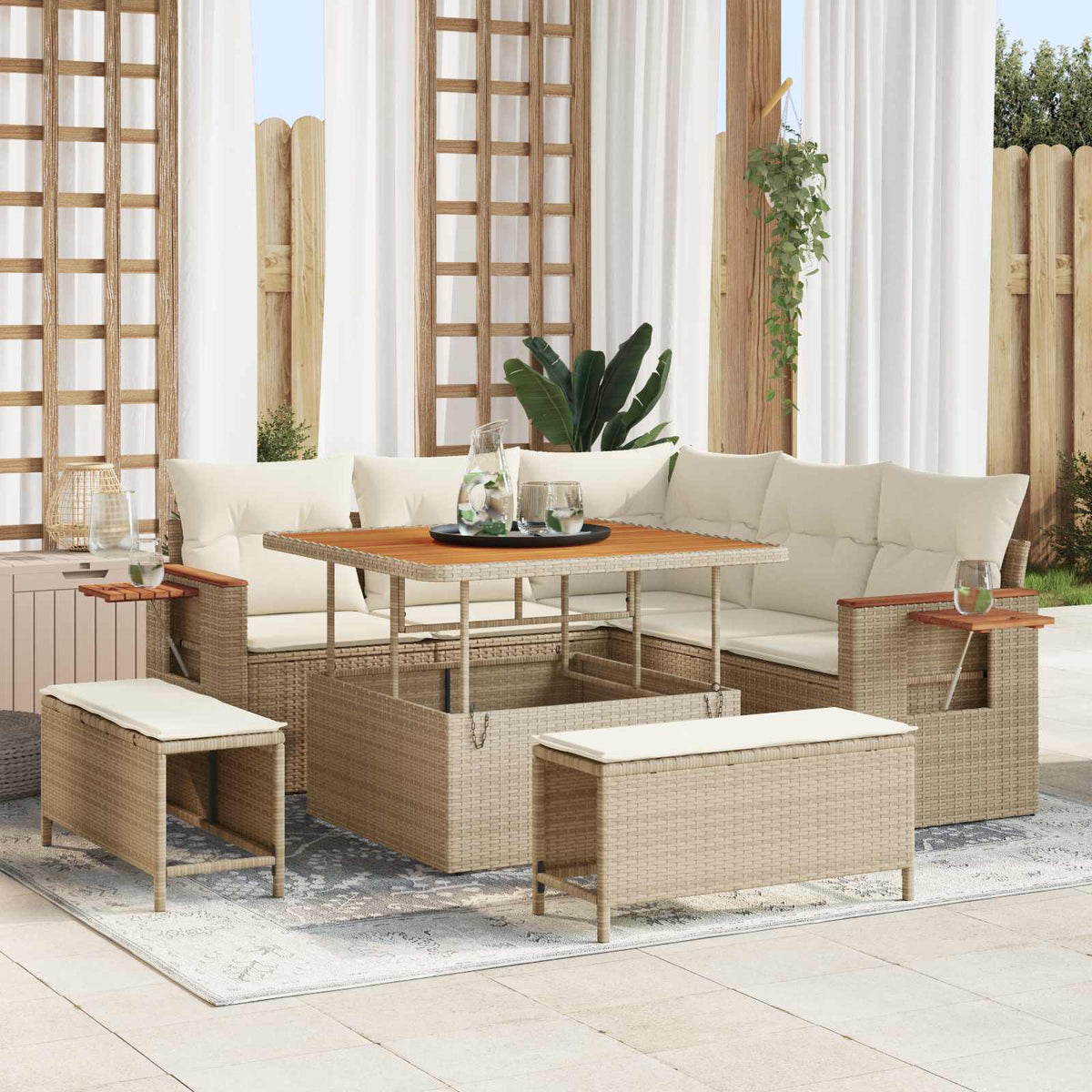 Tuinbankenset 8 pcs Beige poly rattan is nu te koop bij PeponiXL, paradijselijk wonen!