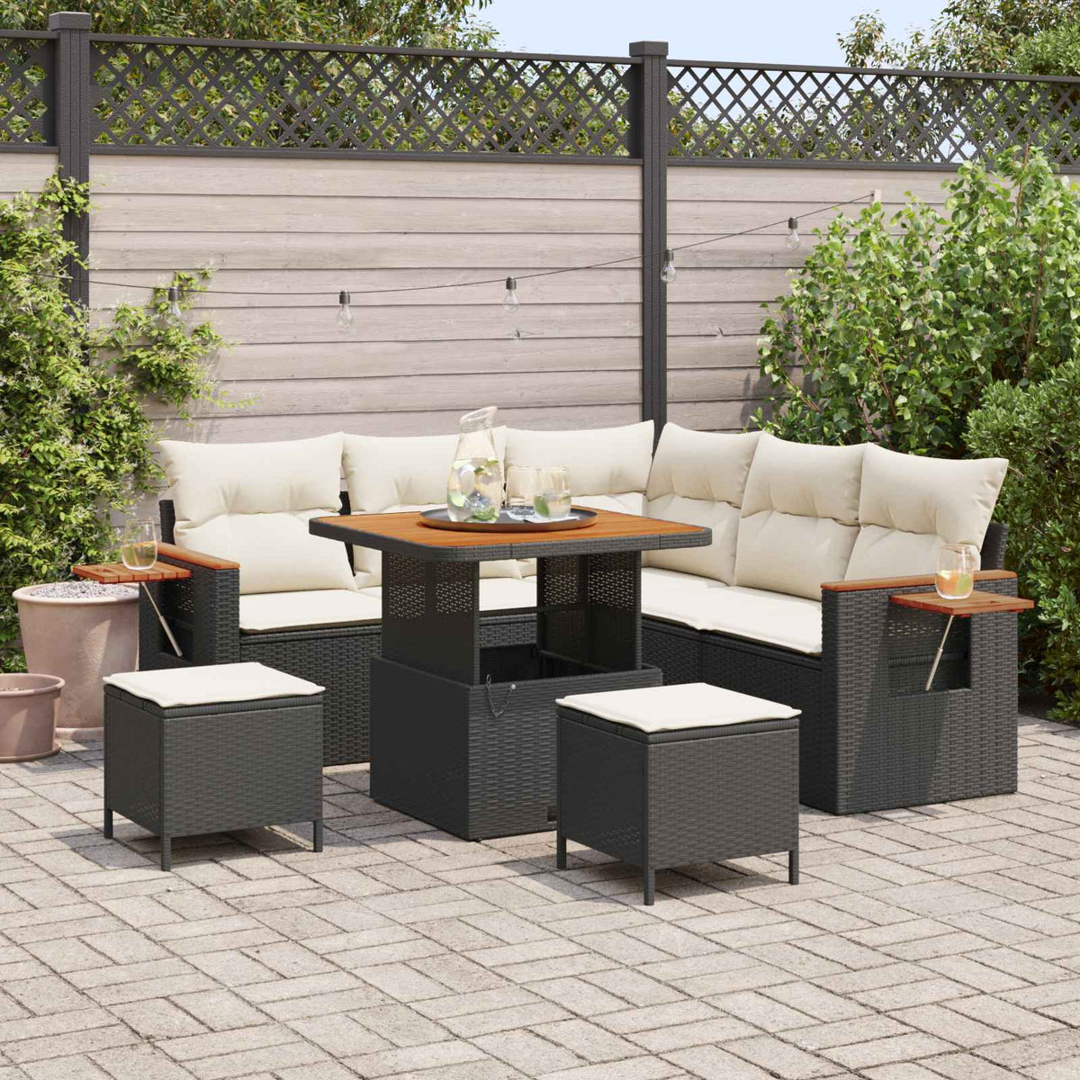 Tuinbankenset 8 st Zwart poly rattan is nu te koop bij PeponiXL, paradijselijk wonen!