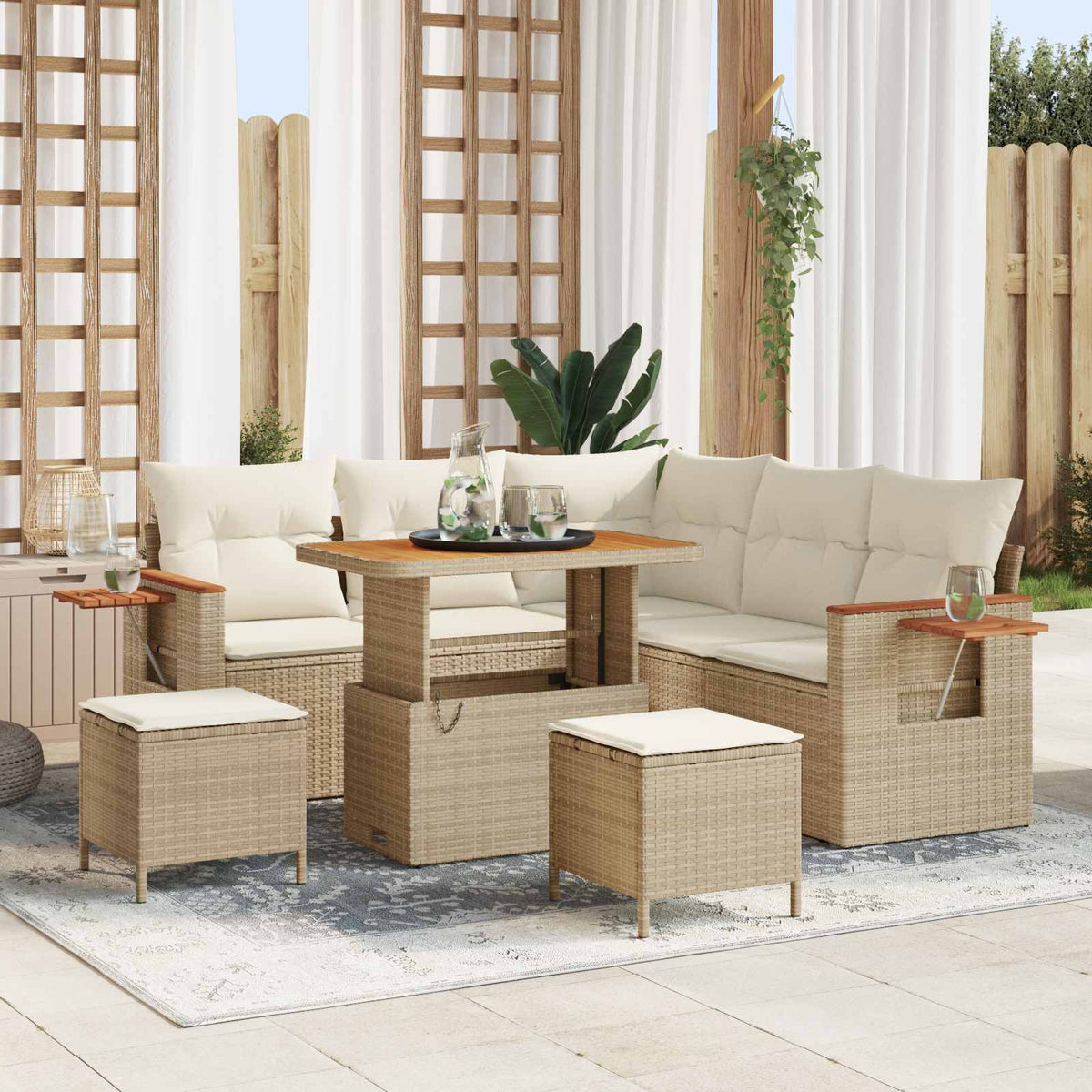 Tuinbankenset 8 pcs Beige poly rattan is nu te koop bij PeponiXL, paradijselijk wonen!