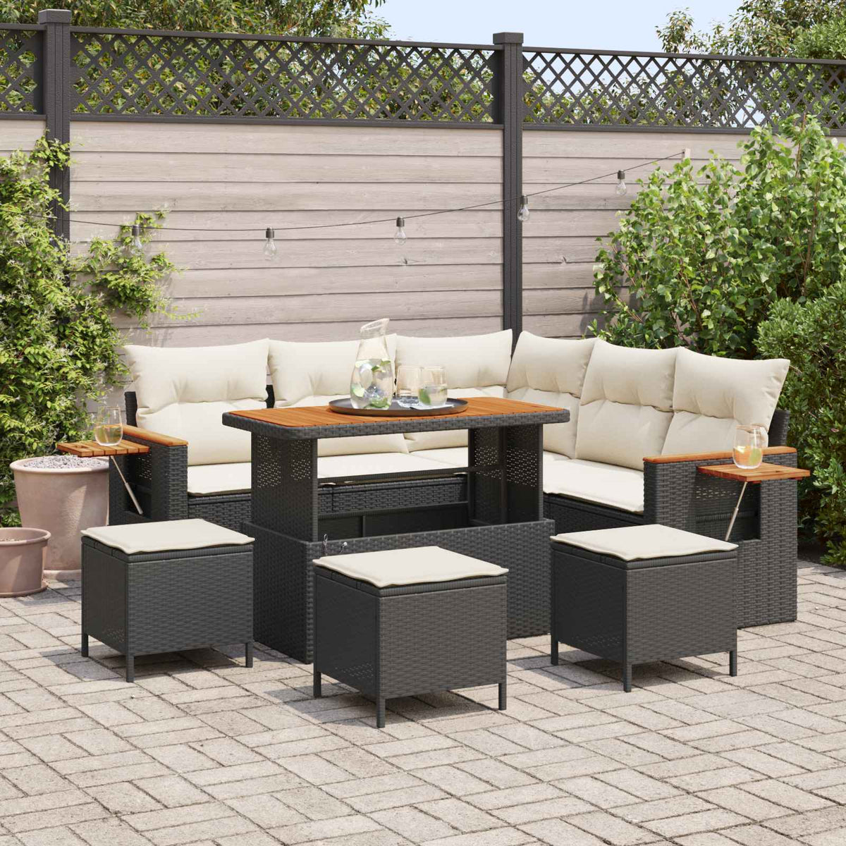 Tuinbankenset 9 st Zwart poly rattan is nu te koop bij PeponiXL, paradijselijk wonen!