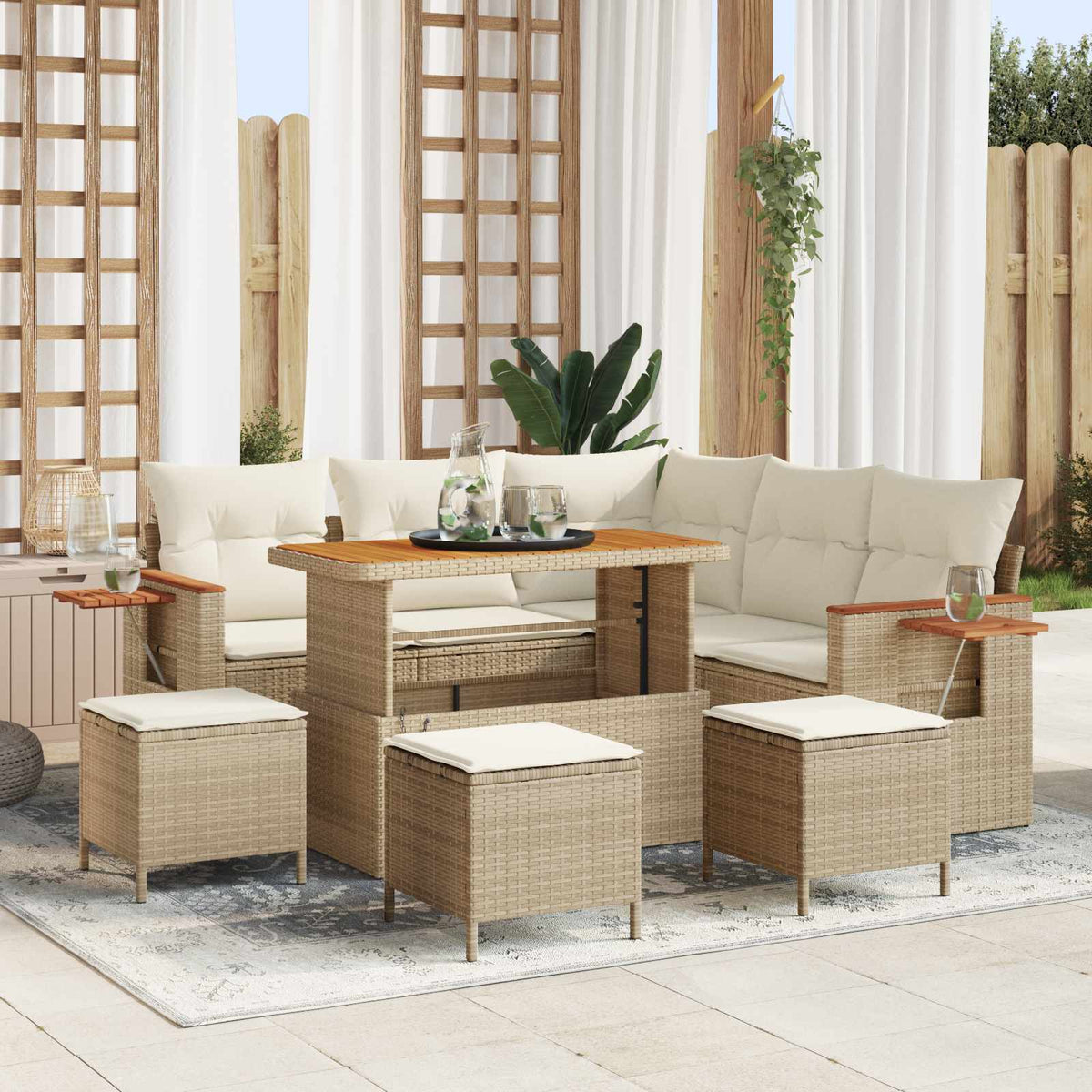 Tuinbankenset 9 pcs Beige poly rattan is nu te koop bij PeponiXL, paradijselijk wonen!