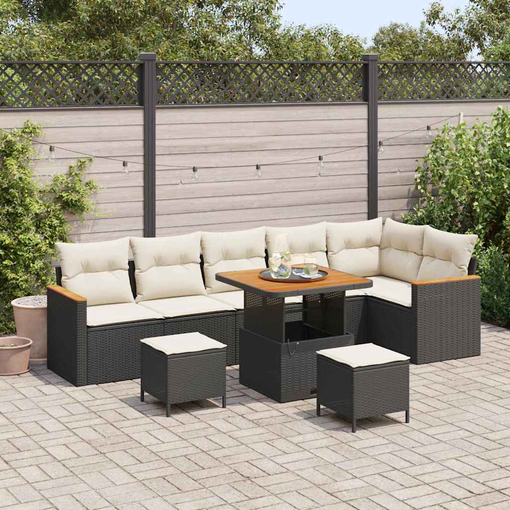 Tuinbankenset 9 pcs Zwart poly rattan is nu te koop bij PeponiXL, paradijselijk wonen!