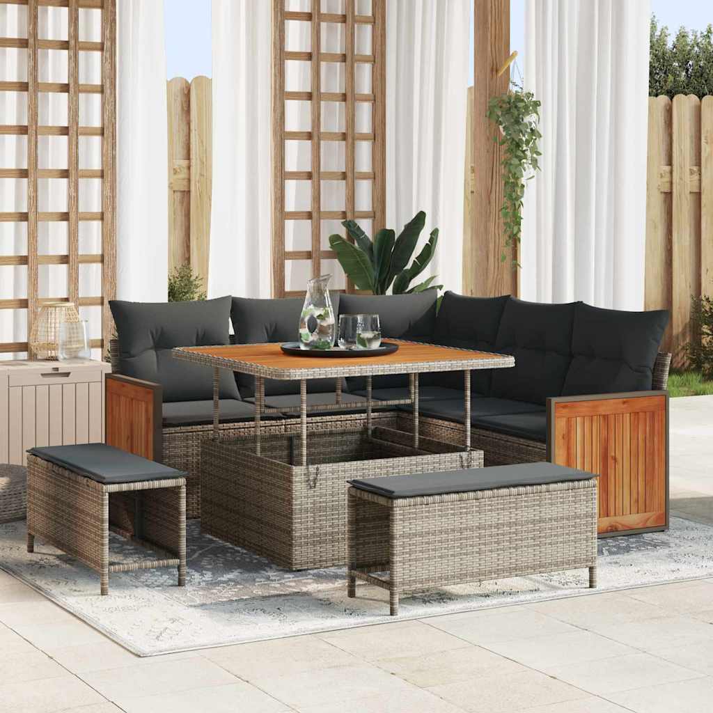 Tuinbankenset 8 pcs Grijs Poly Riet en Poedercoated Staal is nu te koop bij PeponiXL, paradijselijk wonen!