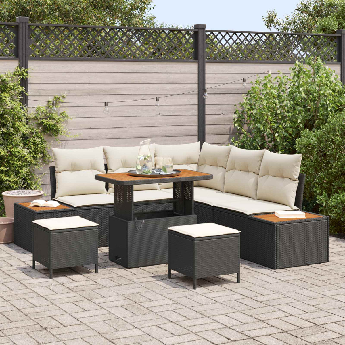 Tuinbankenset 8 st 7-Aantal zitplaatsen Zwart en Crème is nu te koop bij PeponiXL, paradijselijk wonen!