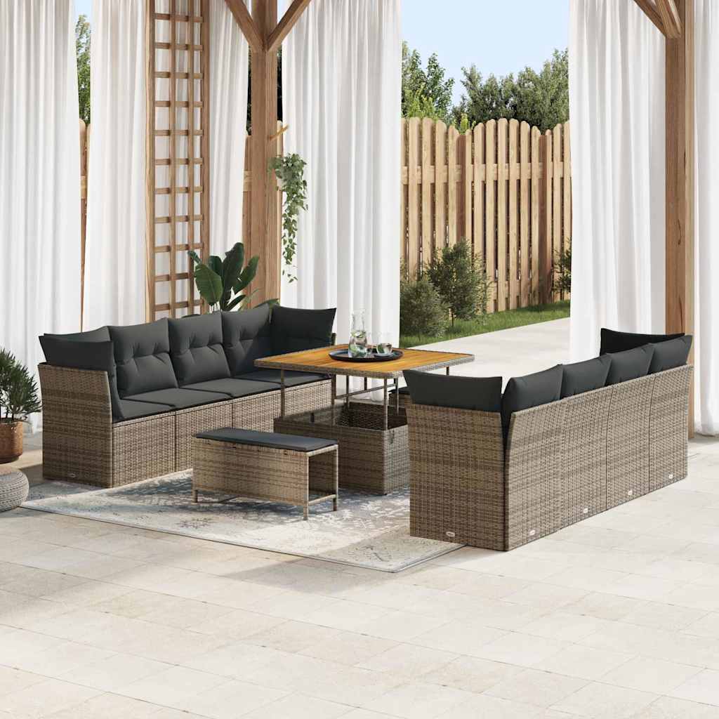 Tuin Sofa Set 11 pcs Grijs Poly rattan en gepoedercoat staal is nu te koop bij PeponiXL, paradijselijk wonen!