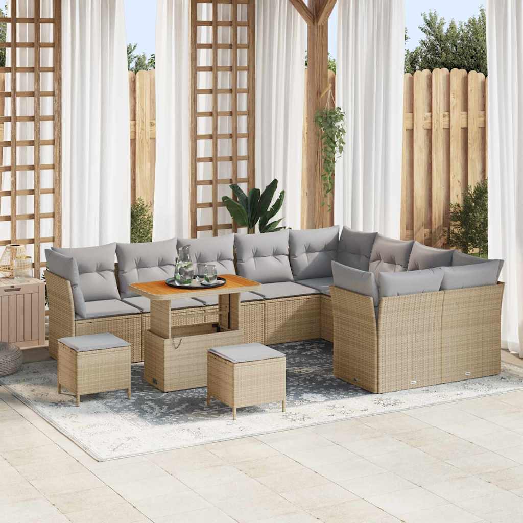 Tuin Sofa Set met kussen met opslag 12 pcs beige en lichtgrijs is nu te koop bij PeponiXL, paradijselijk wonen!