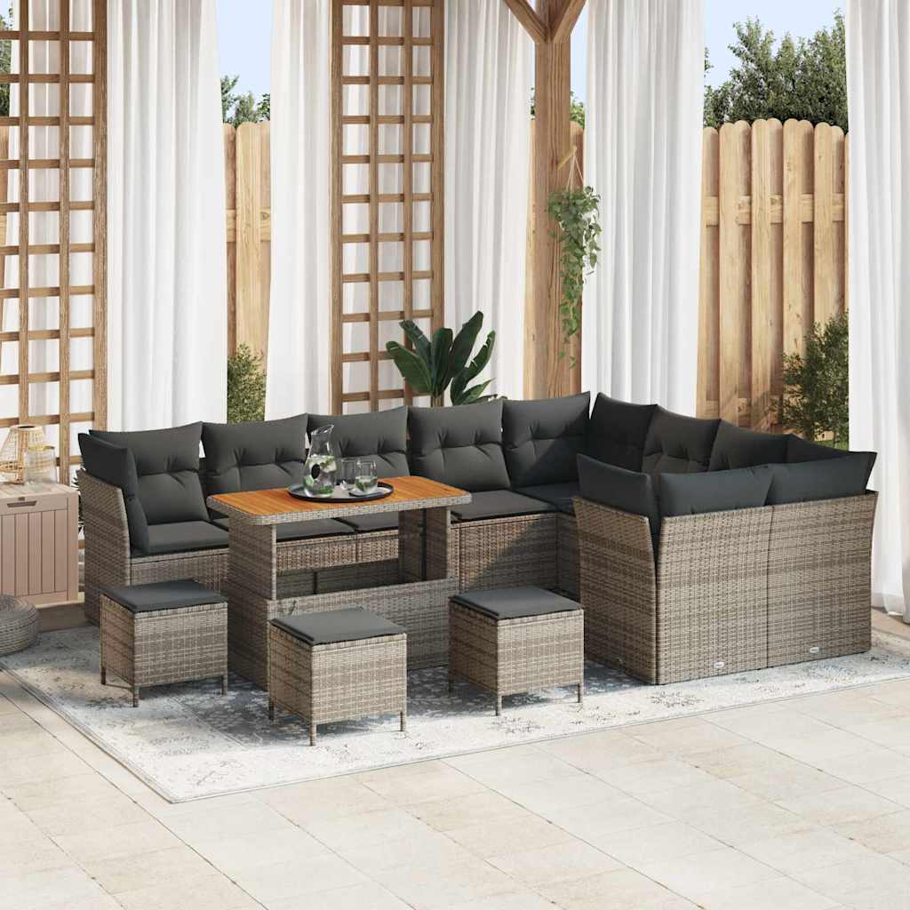 Tuin Sofa Set 13 pcs Grijs Poly rattan en gepoedercoat staal is nu te koop bij PeponiXL, paradijselijk wonen!