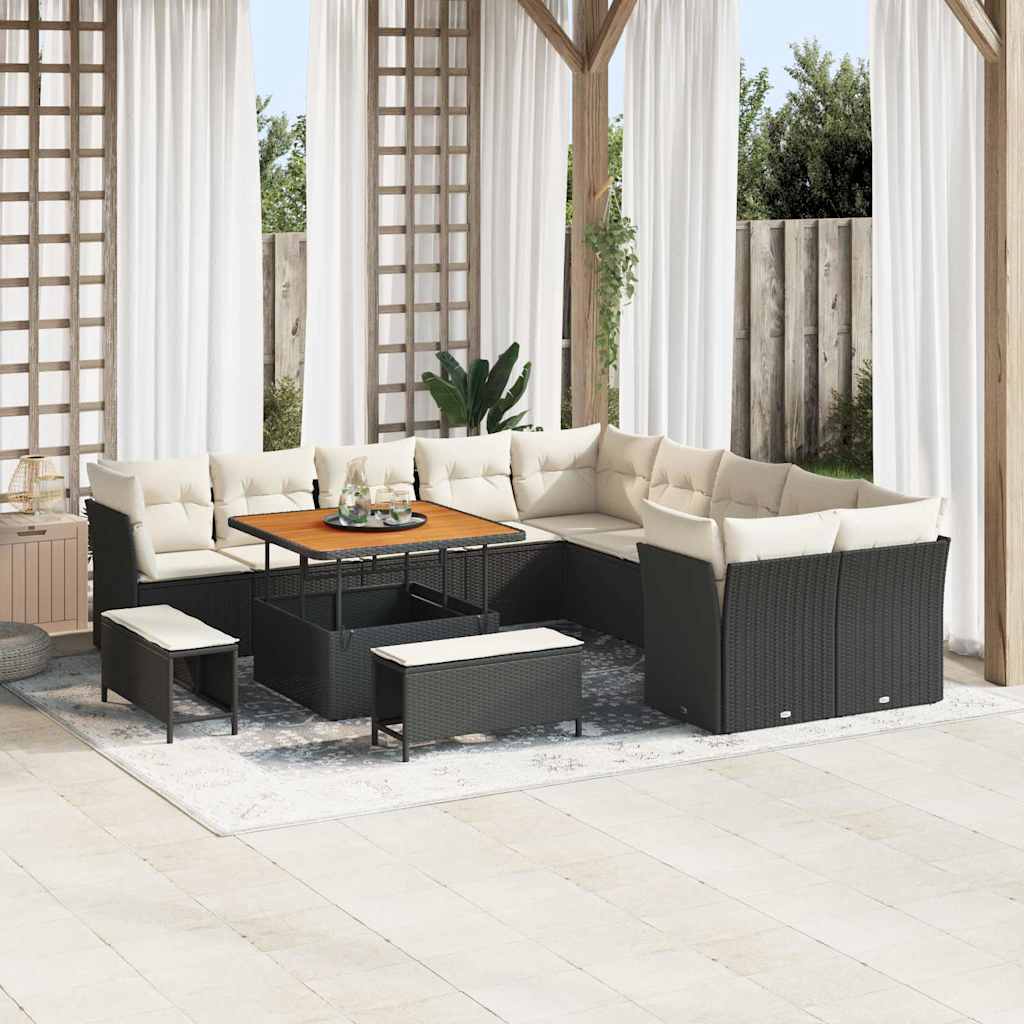 Tuin Sofa Set met kussen 13 pcs Zwart en Crème poly rattan is nu te koop bij PeponiXL, paradijselijk wonen!