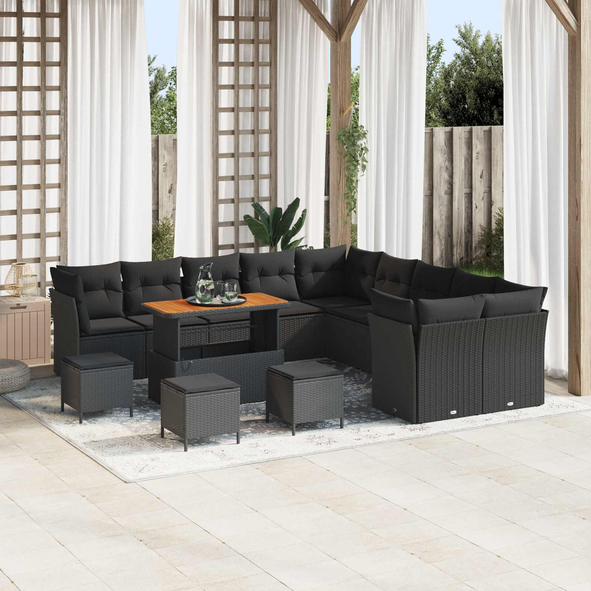 Tuin Sofa Set met kussen 14 pcs Zwart poly rattan is nu te koop bij PeponiXL, paradijselijk wonen!