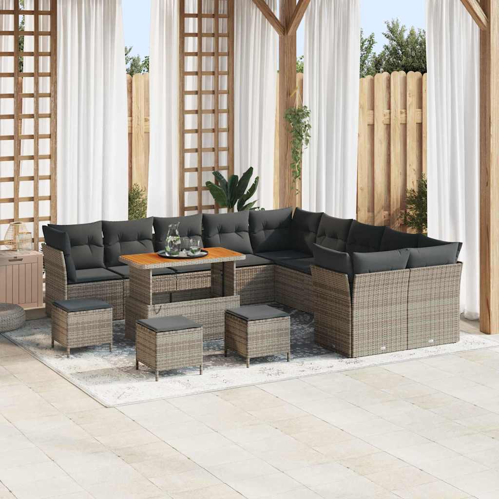 Tuin Sofa Set met kussen 14 pcs Grijs poly rattan is nu te koop bij PeponiXL, paradijselijk wonen!