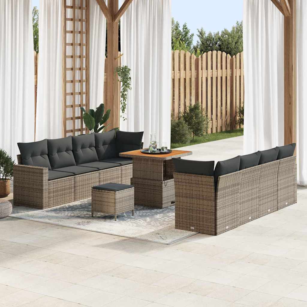 Tuinbankenset met kussen 12 pcs Grijs poly rattan is nu te koop bij PeponiXL, paradijselijk wonen!