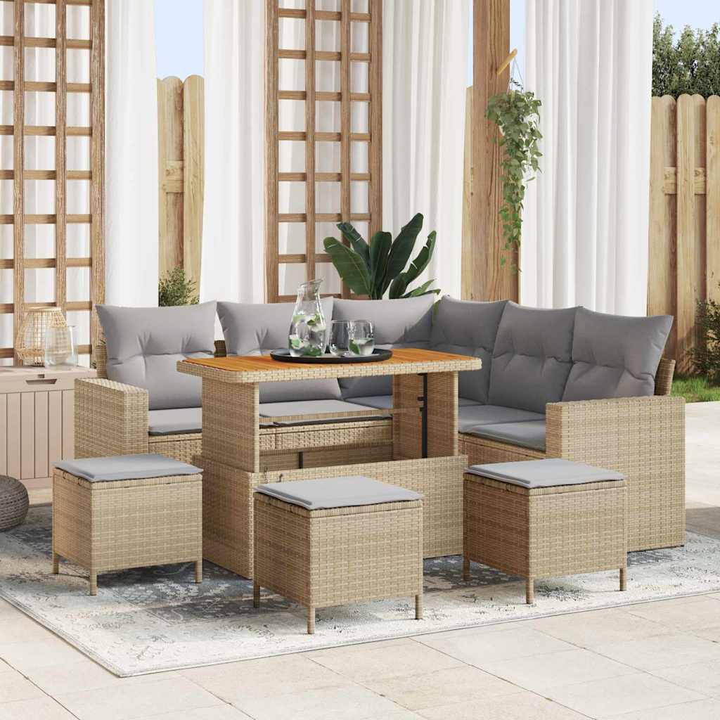 Tuinbankenset 10 pcs Beige en Licht Grijs poly rattan is nu te koop bij PeponiXL, paradijselijk wonen!
