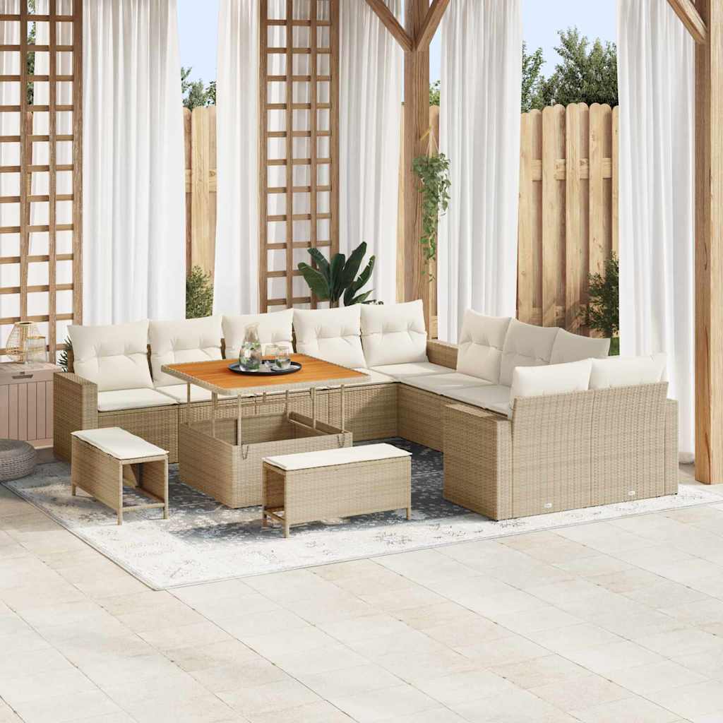 Tuinbankenset met kussen 17 pcs Beige en Crème poly rattan is nu te koop bij PeponiXL, paradijselijk wonen!