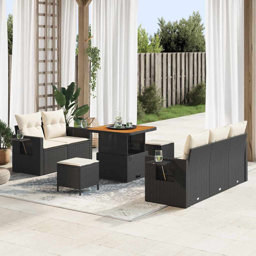 Tuinbankenset met kussen 10 pcs Zwart en Crème poly rattan is nu te koop bij PeponiXL, paradijselijk wonen!