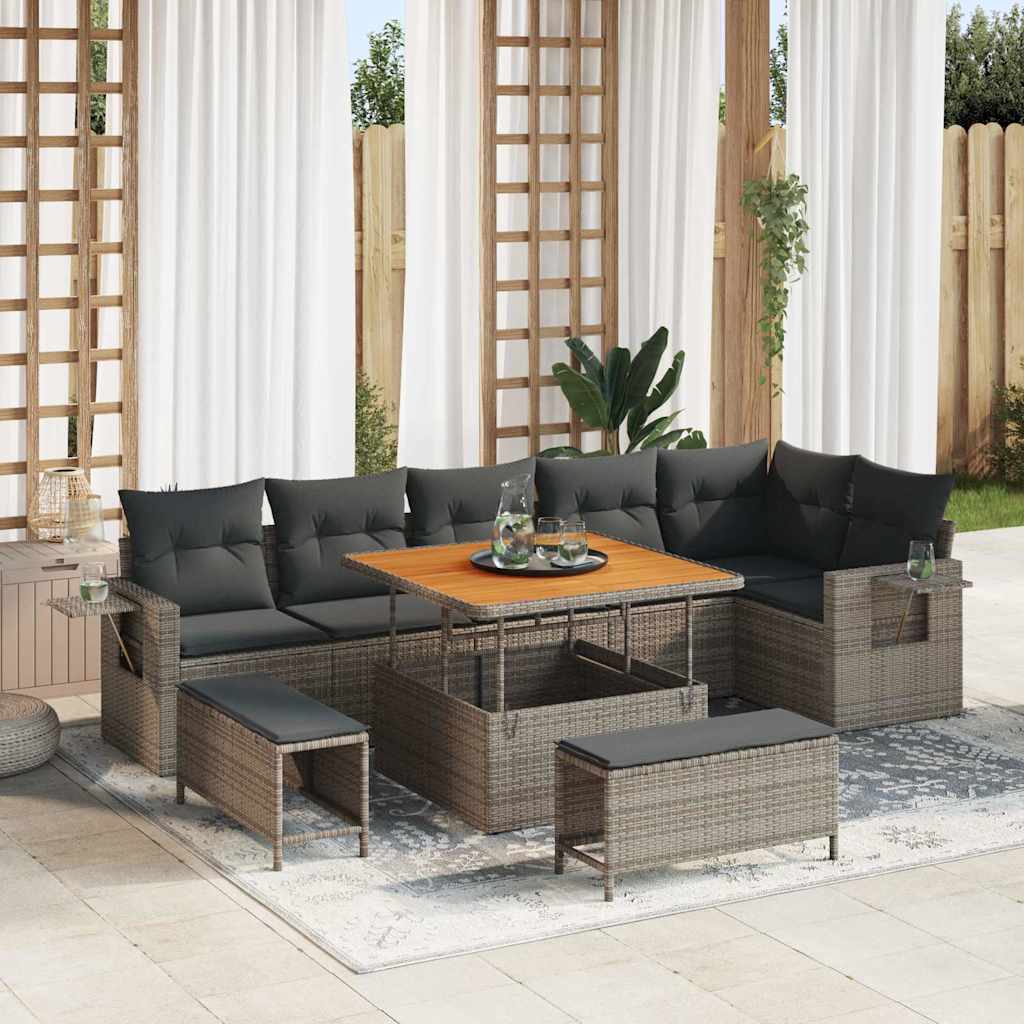 Tuinbankenset met kussen 11 pcs Grijs poly rattan is nu te koop bij PeponiXL, paradijselijk wonen!