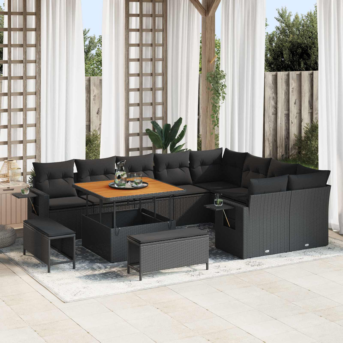 Tuinbankenset met kussen 13 pcs Zwart poly rattan is nu te koop bij PeponiXL, paradijselijk wonen!