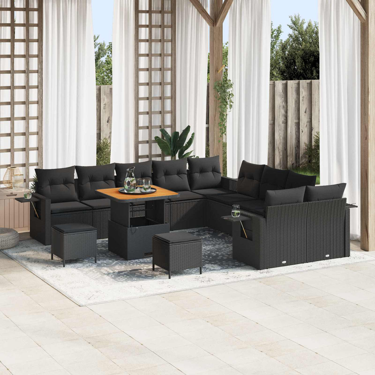 Tuin Sofa Set met kussen met opslag 13 pcs Zwart poly rattan is nu te koop bij PeponiXL, paradijselijk wonen!