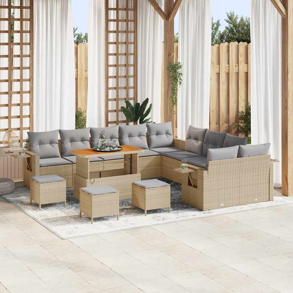 Tuin Sofa Set met kussen met opslag 14 pcs Beige poly rattan is nu te koop bij PeponiXL, paradijselijk wonen!