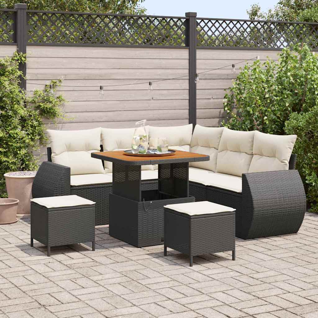 Tuin Sofa Set met kussen 8 pcs Zwart en Crème poly rattan is nu te koop bij PeponiXL, paradijselijk wonen!