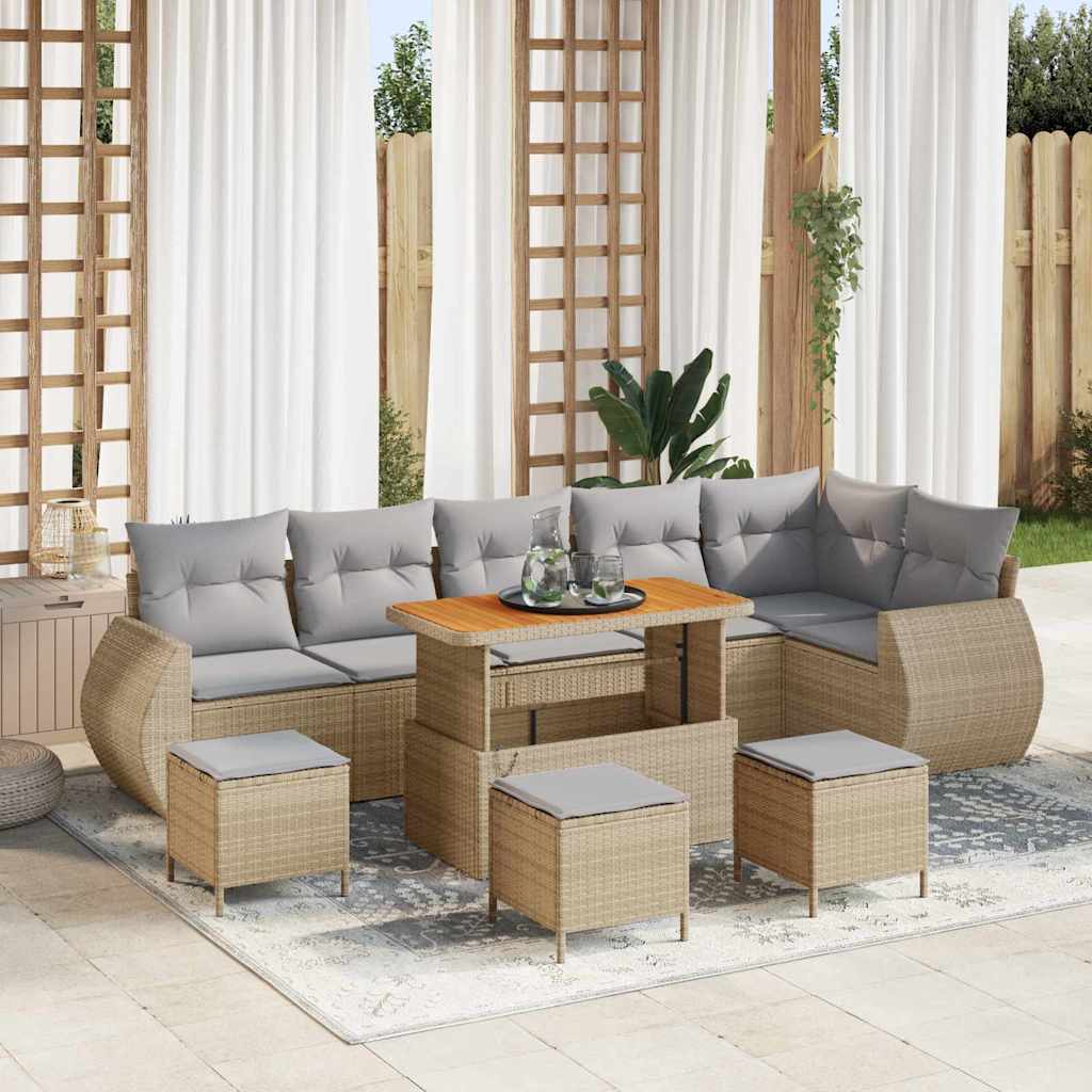 Tuin Sofa Set 10 pcs Beige en Licht Grijs Poly Rattan is nu te koop bij PeponiXL, paradijselijk wonen!