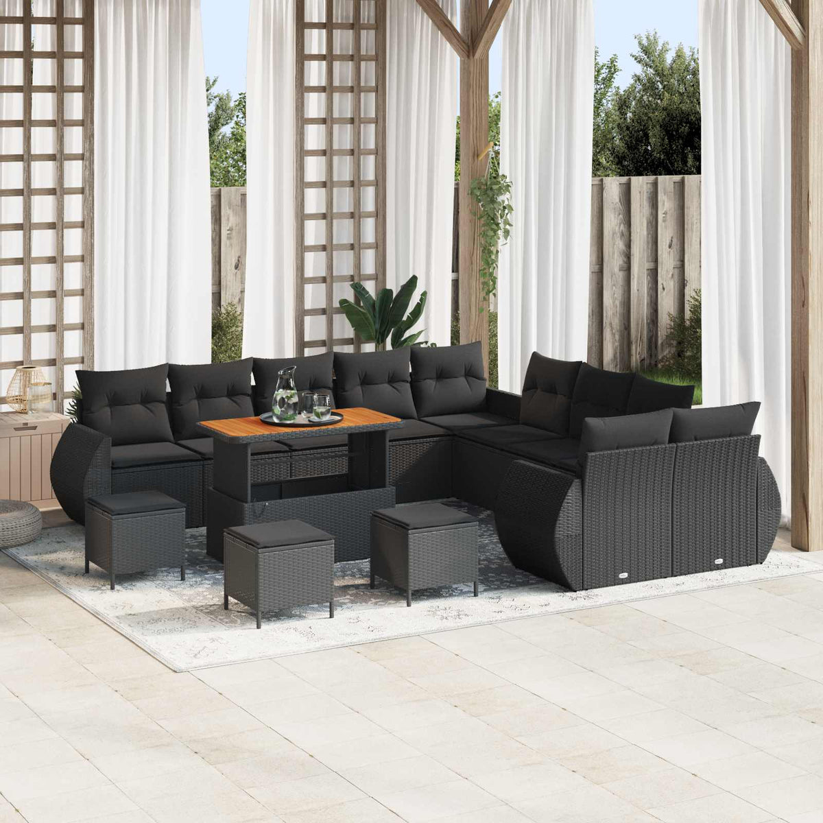 Tuin Sofa Set 14 pcs Zwart Poly rattan en gepoedercoat staal is nu te koop bij PeponiXL, paradijselijk wonen!