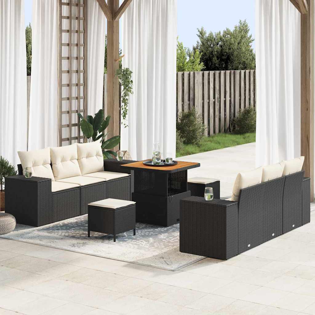 Tuin Sofa Set Zwart en Crème 221 x 204 x 85 cm Poly Rattan is nu te koop bij PeponiXL, paradijselijk wonen!