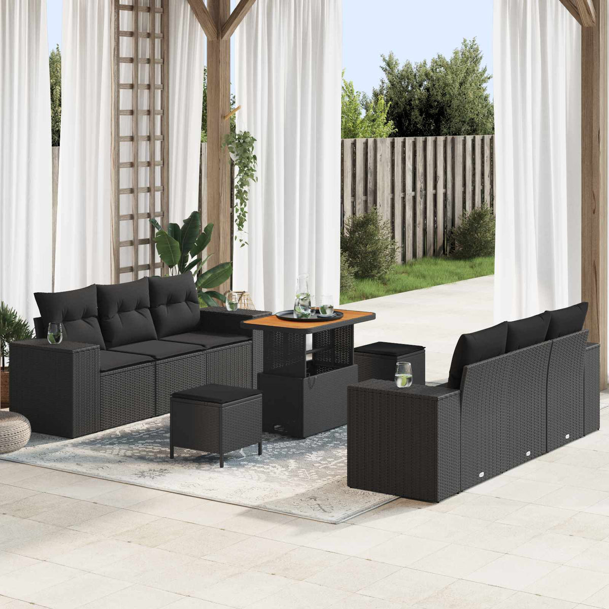 Tuin Sofa Set met kussen met opslag 9 pcs Zwart Poly Rattan is nu te koop bij PeponiXL, paradijselijk wonen!