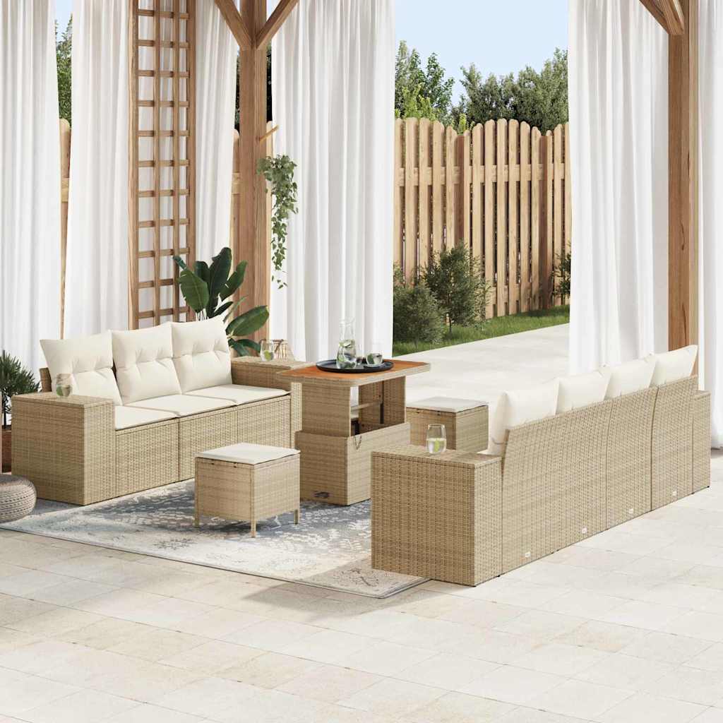 Tuin Sofa Set met kussen 10 pcs Beige en Crème Poly Rattan is nu te koop bij PeponiXL, paradijselijk wonen!