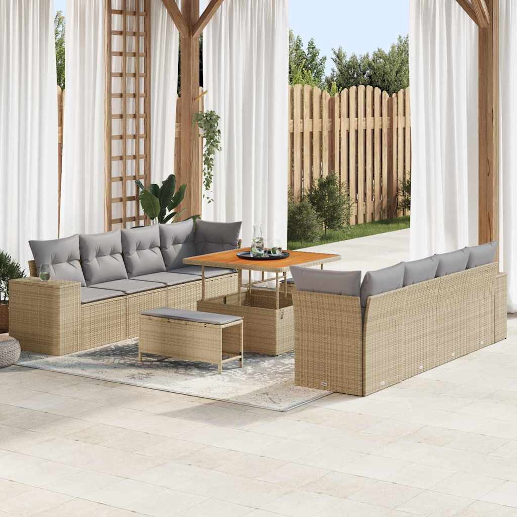 Tuin Sofa Set 11 pcs Beige en Licht Grijs poly rattan is nu te koop bij PeponiXL, paradijselijk wonen!